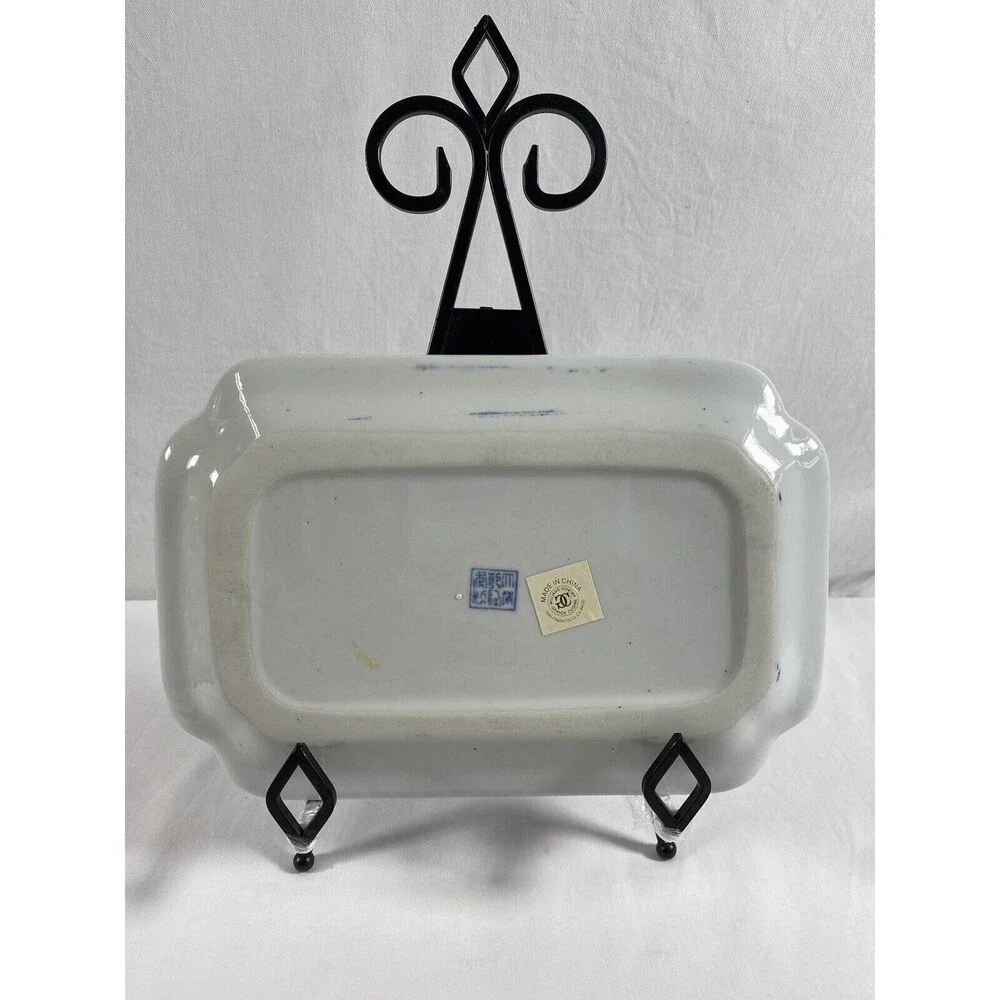 CHINESE Export Blue & White Canton Porcelain 11”* 7.25” Rectangle Platter #60